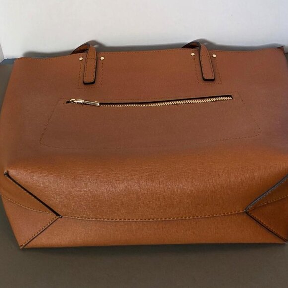 Tote Bag Faux Leather Large Size Caramel & Black NWOT Roomy Versatile - Picture 9 of 11
